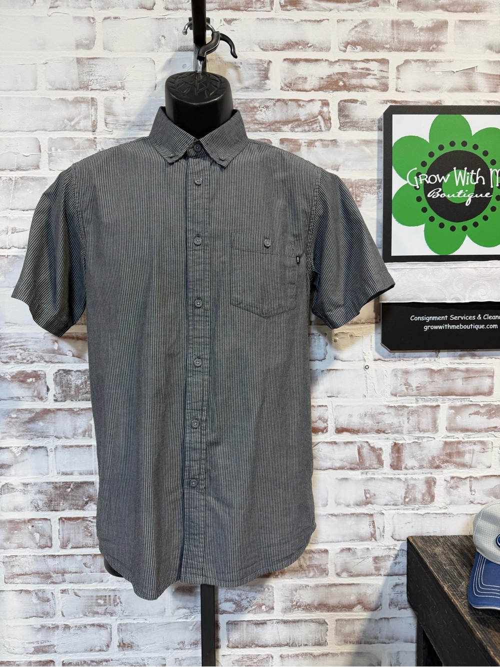 Obey Men's Short-Sleeve Pinstriped Button-Down Shirt in Charcoal